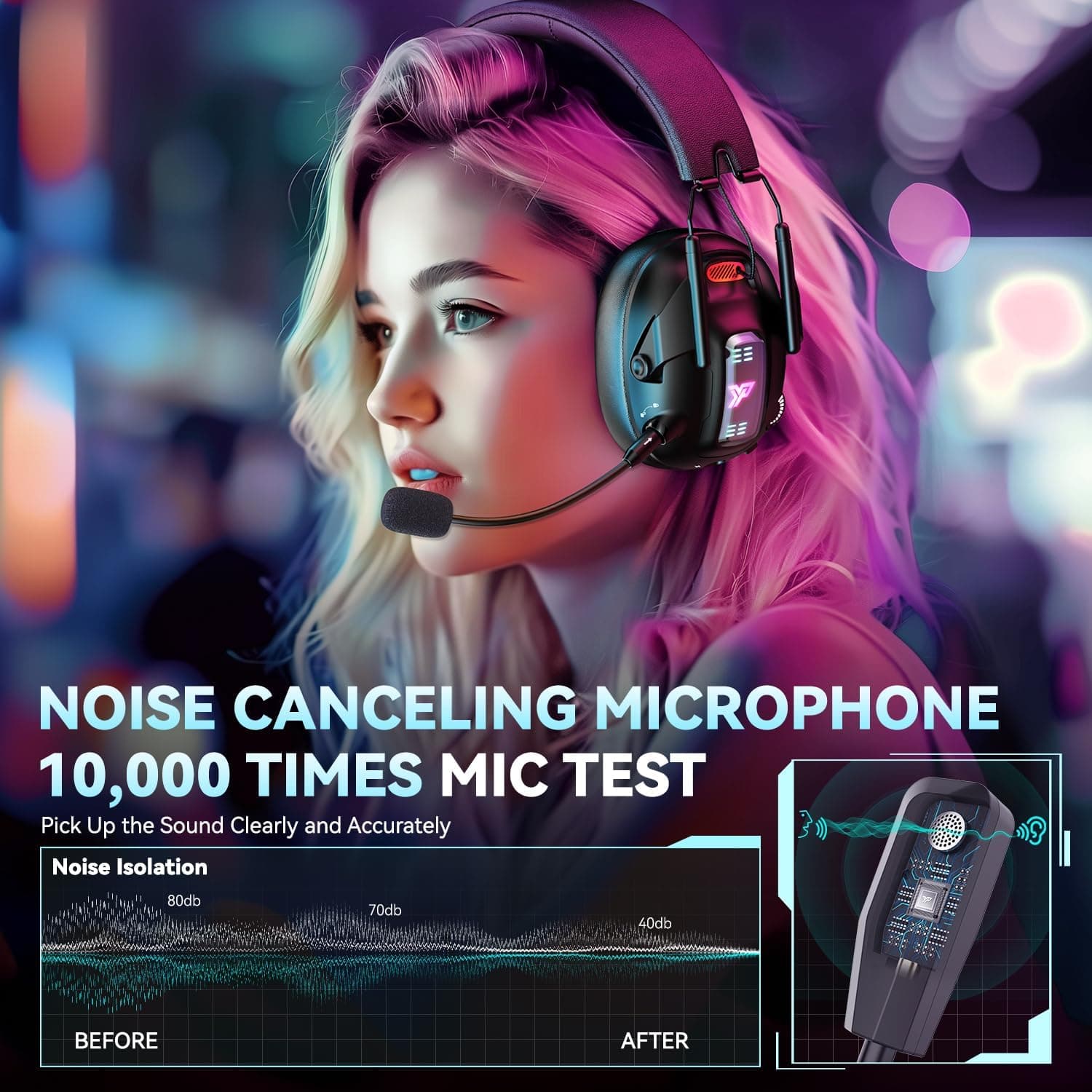 Audífonos Gamer Inalámbricos 100H Batería con Micrófono. 2