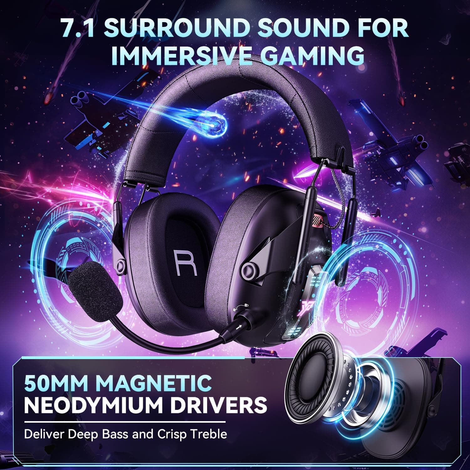 Audífonos Gamer Inalámbricos 100H Batería con Micrófono. 3