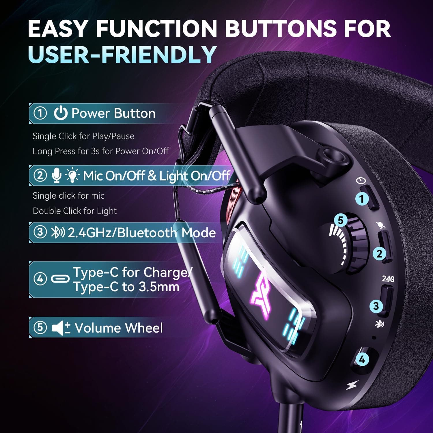 Audífonos Gamer Inalámbricos 100H Batería con Micrófono. 4